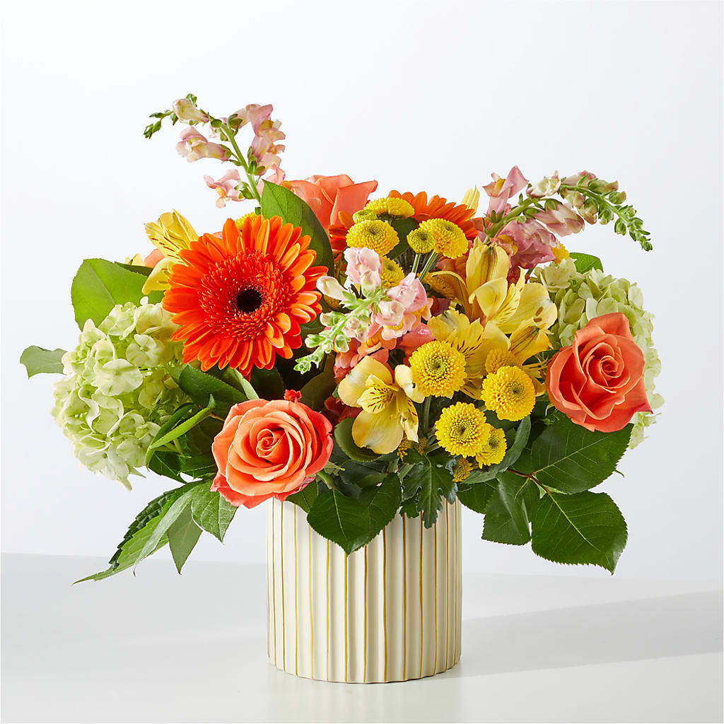 Autumn Sunshine Bouquet with Ivory Vase – DE VARS-PHILLIPS FLORISTS & ANTIQUES, Hartford CT
