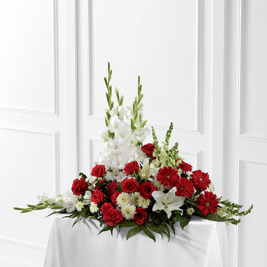 Crimson & White Arrangement – DE VARS-PHILLIPS FLORISTS & ANTIQUES, Hartford CT